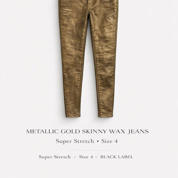 Lauren Ralph Lauren Black Label Metallic Gold Skinny Wax Jeans Super Stretch  4 - Picture 2 of 11
